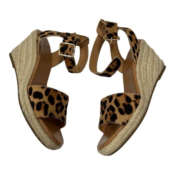 J. Crew Calf Hair Espadrille Wedge Sandals Shoes Leopard Print size 7.5 - Picture 4 of 12